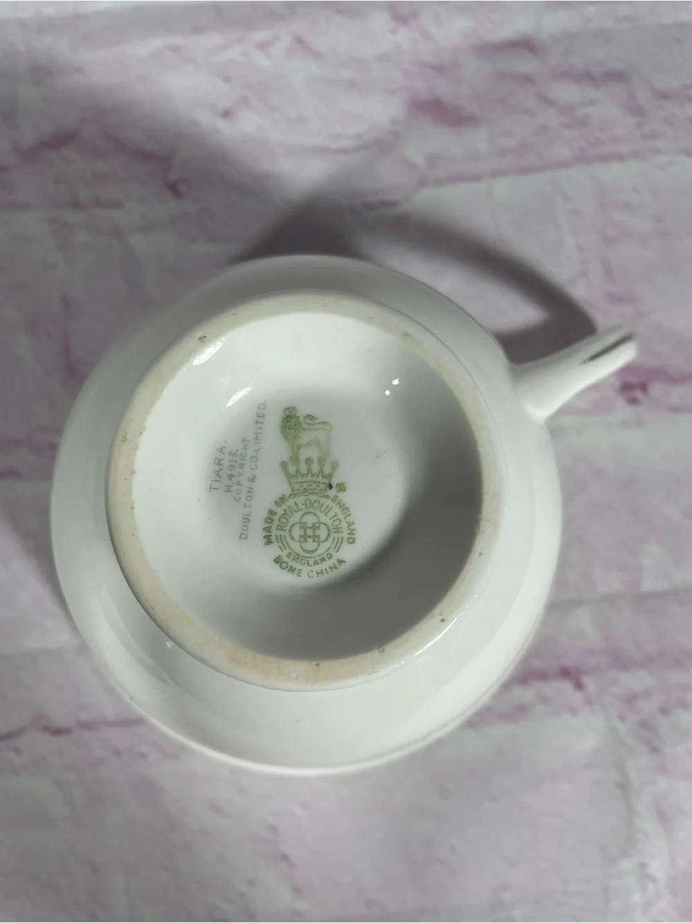 Vintage Royal Doulton Tiara Footed Cup and Saucer Set Blue and Green Backstamp